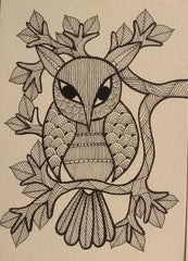 Sentinel of the Night Gond Owl in Intricate Ink Patterns   Paintings