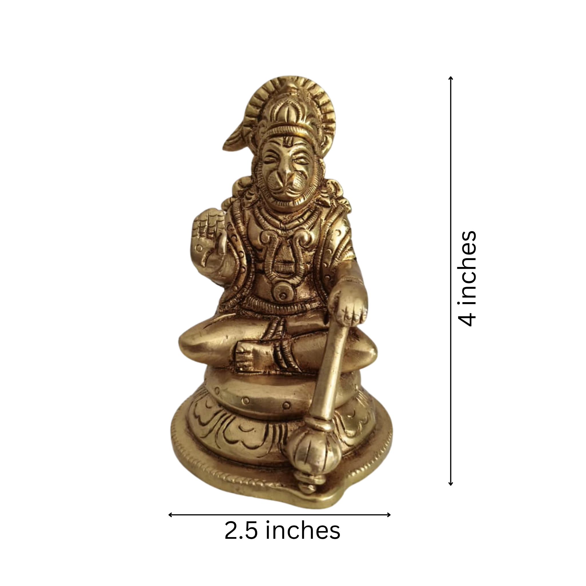 Brass Seated Lord Hanuman Idol – Gada-Bearer in Abhaya Mudra for Protection and Courage