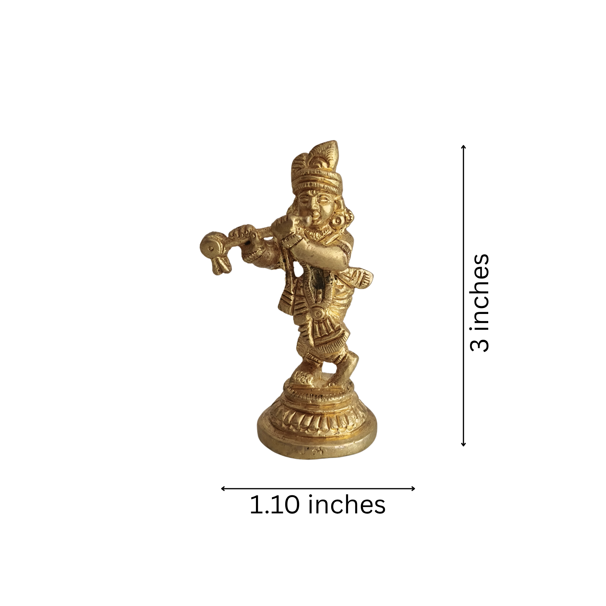 Miniature Golden Brass Lord Krishna Flute Player Idol (Bala Krishna Murti)