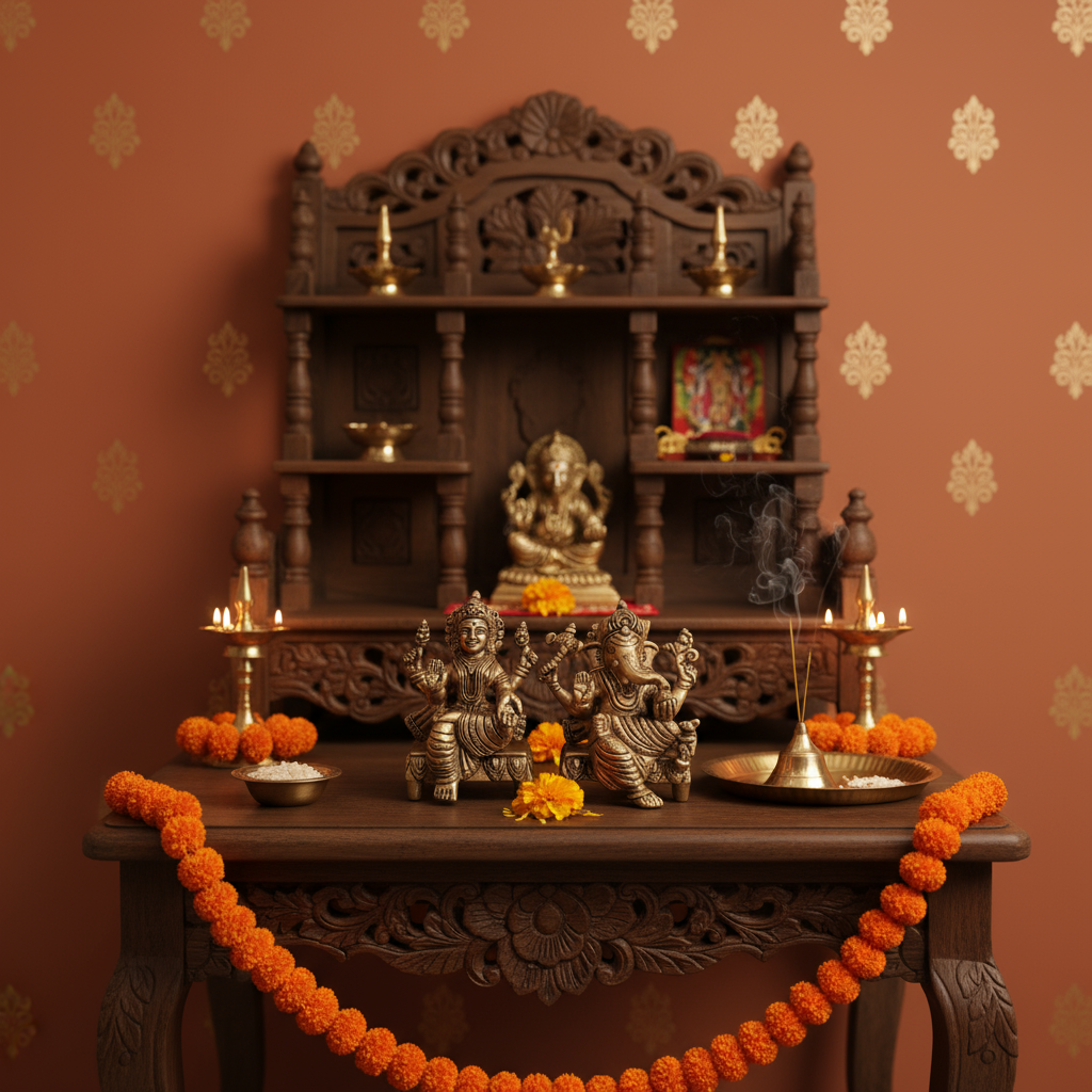 Traditional Brass Idols of Ganesha and Lakshmi