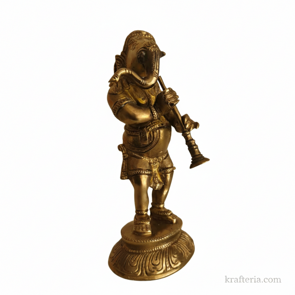 Brass Musical Ganesha Statue for Home Temple & Spiritual Decor   Brass Artwork