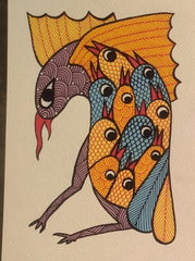 The Nurturing Wing – Colorful Hand-Painted Gond Bird Art   Paintings
