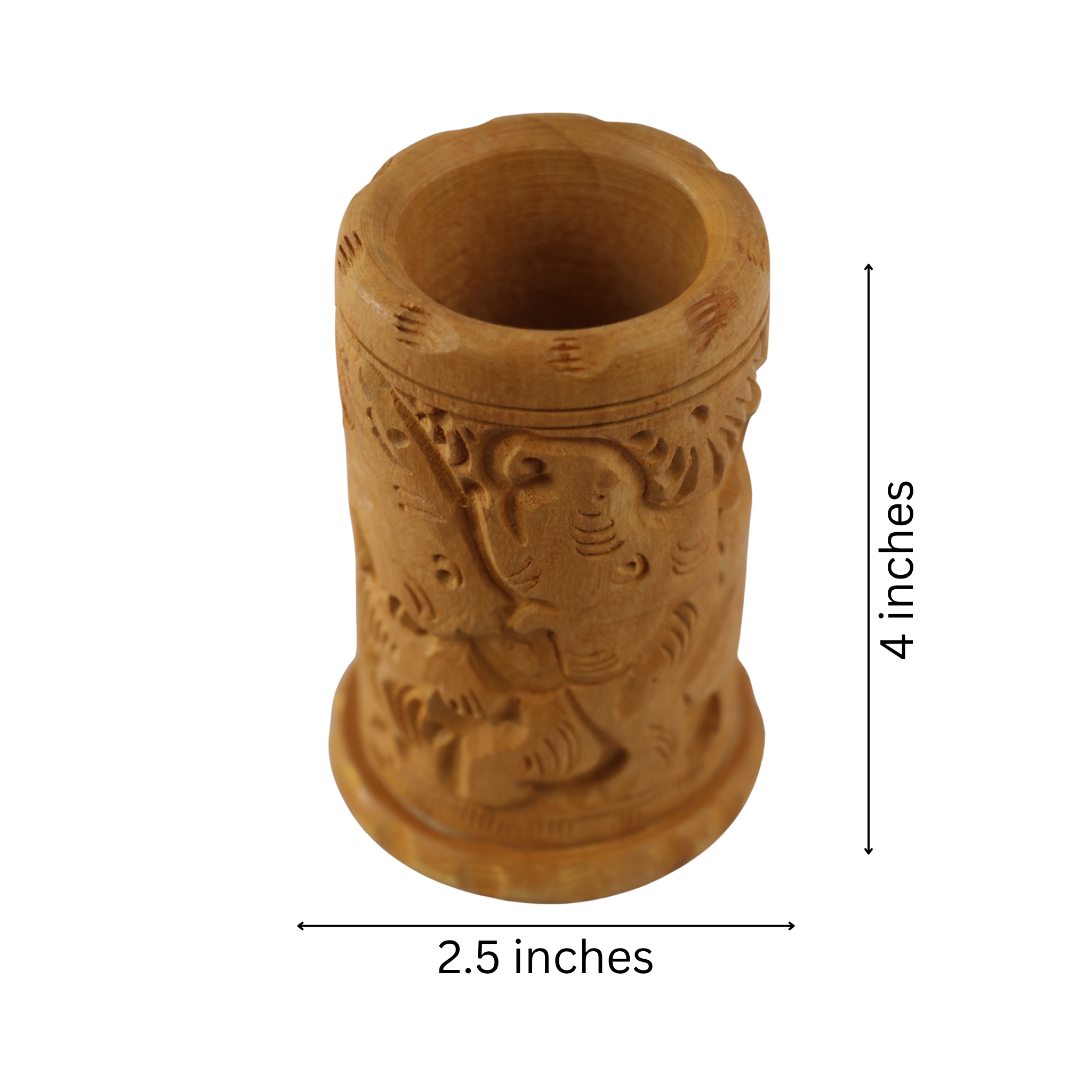 Hand-Carved Wooden Pen Stand – Elegant Desk Organizer