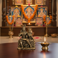 Brass Shiva Parvati Idol – Uma-Maheshwara Seated on Kailash