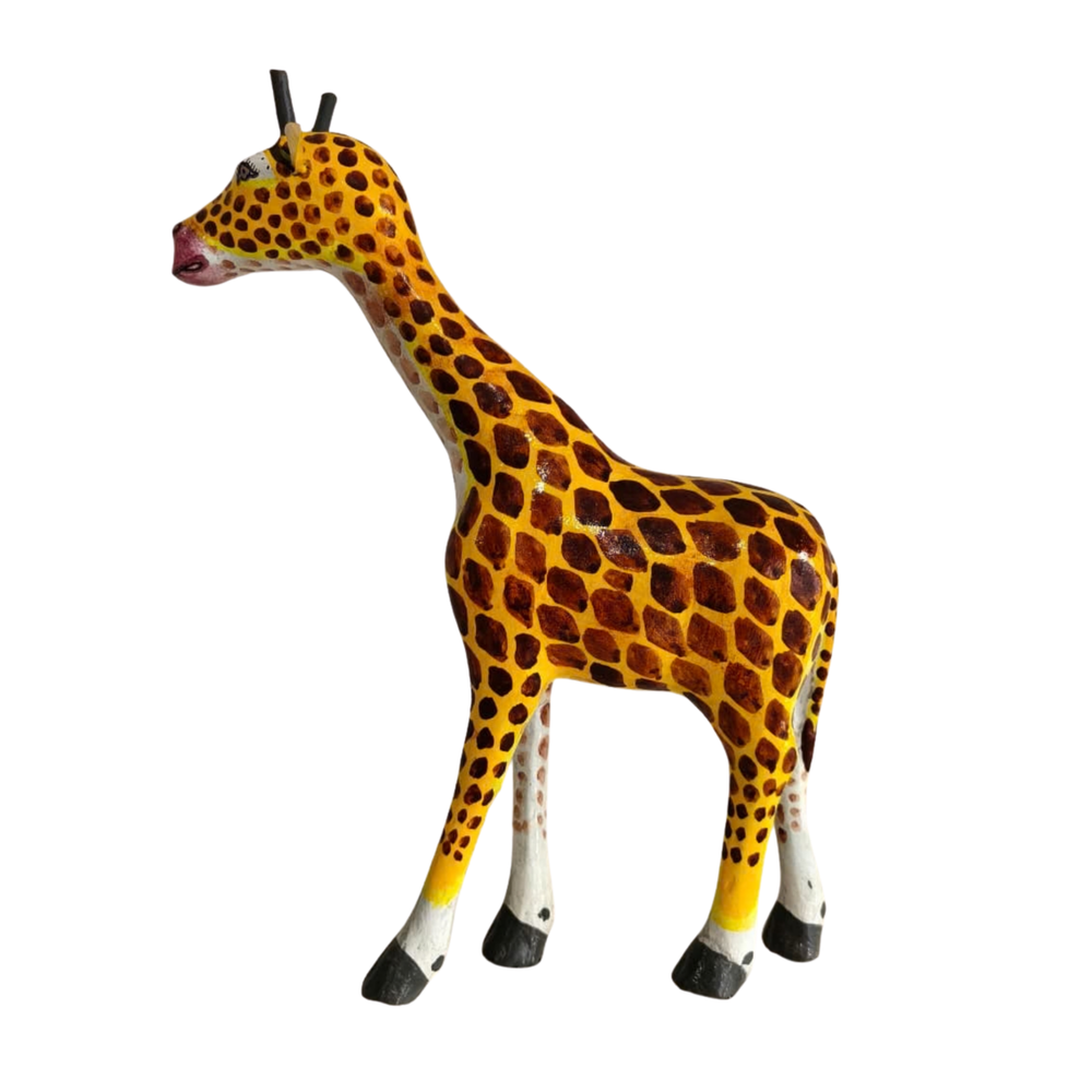 Authentic Nirmal wooden giraffe toy with intricate folk detailing