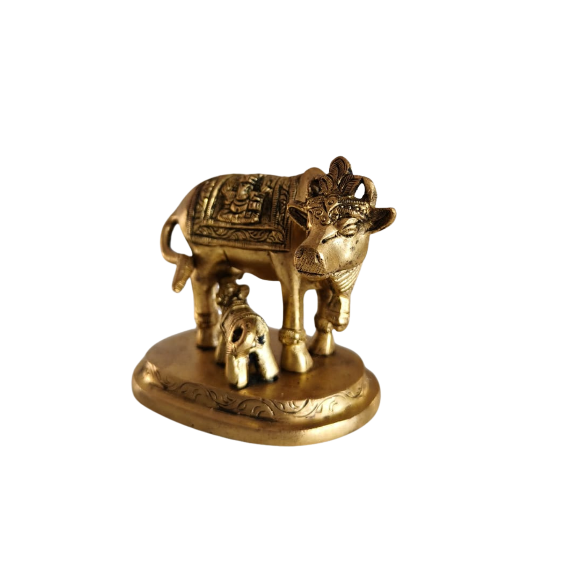 Divine Brass Kamdhenu Cow with Calf Statue | Auspicious Pooja & Vastu