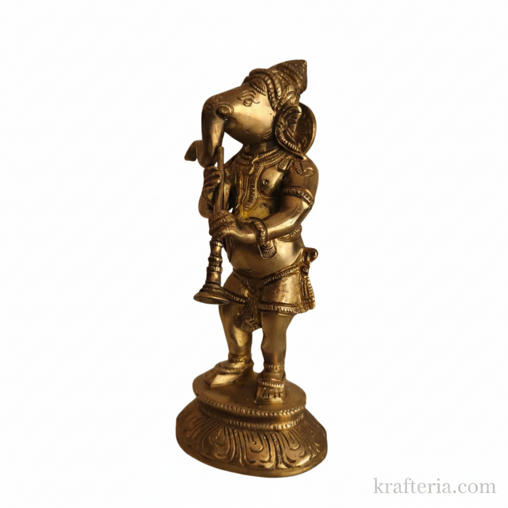 Brass Musical Ganesha Statue for Home Temple & Spiritual Decor   Brass Artwork