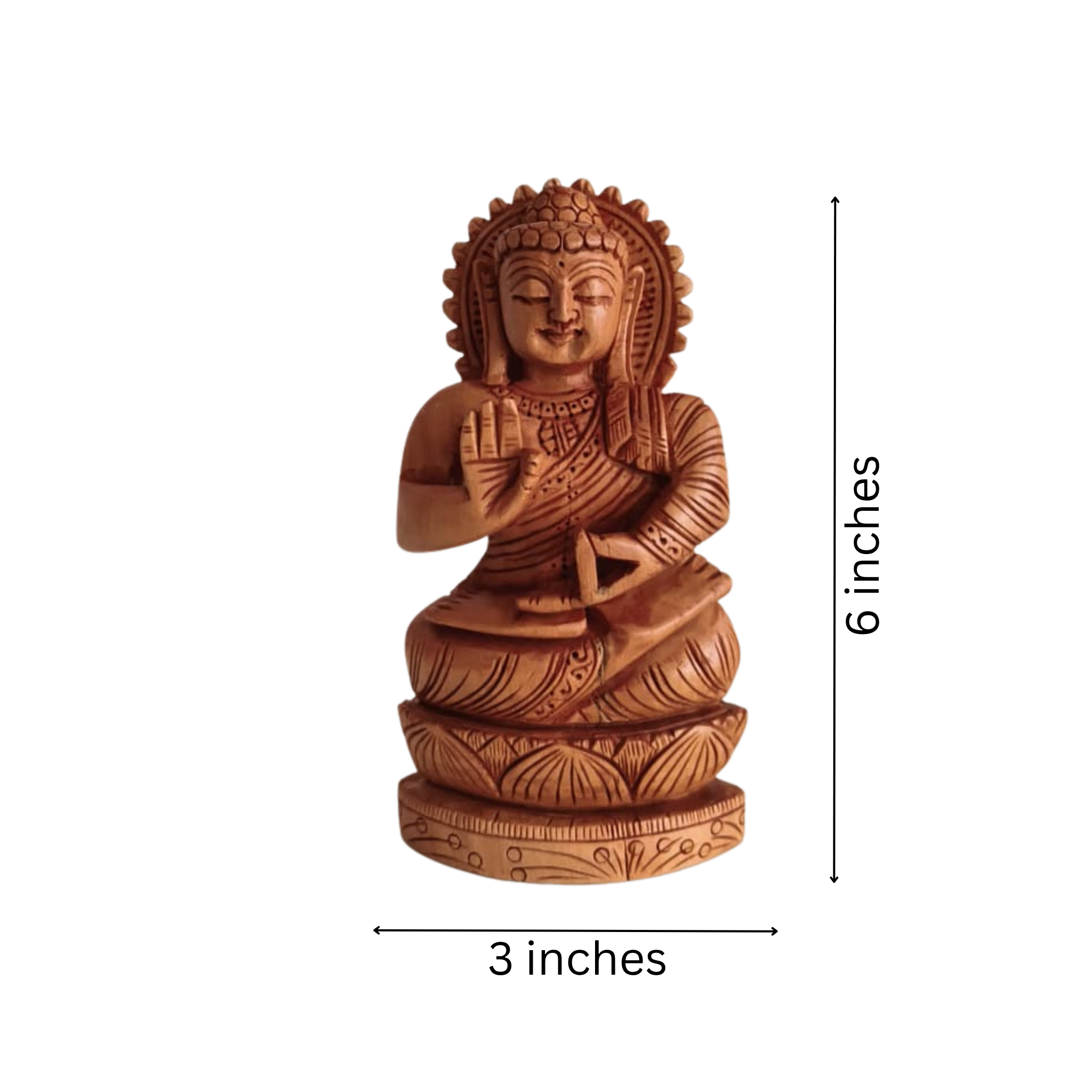 Hand-Carved Wooden Buddha Statue in Vitarka Mudra on Lotus Base
