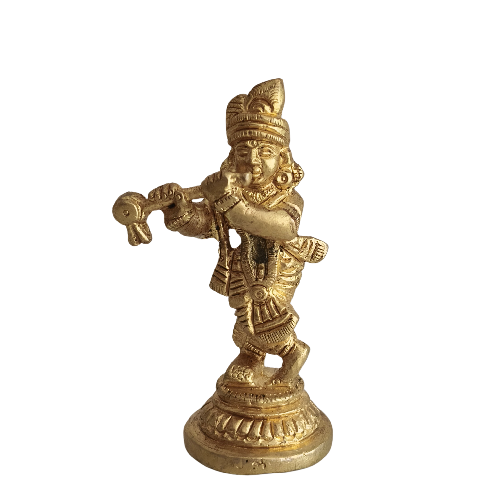 Miniature Golden Brass Lord Krishna Flute Player Idol (Bala Krishna Murti)