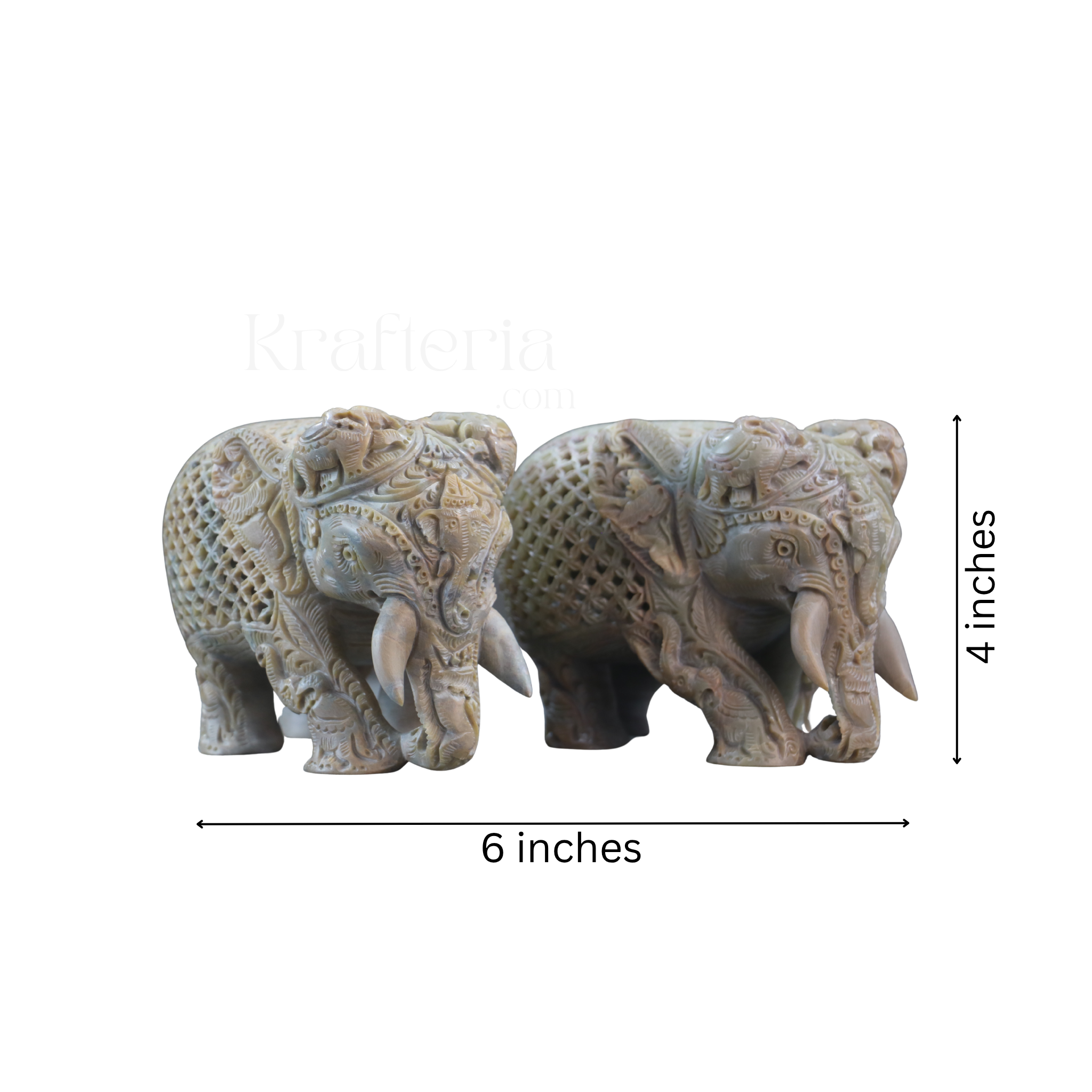 Pair of Elephants in Soft Stone – Intricate Jali Carving Handcrafted Artwork