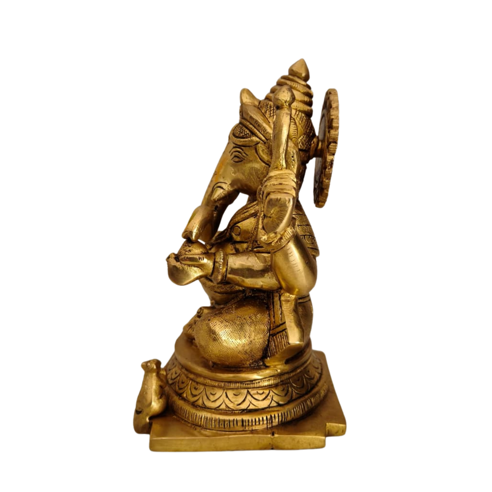 Seated Ganpati Statue with Gada and Pasha for Prosperity & Protection   Brass Artwork