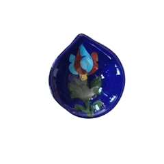 Leaf/Teardrop Shaped Blue Pottery Diya | Abstract Floral Oil Lamp