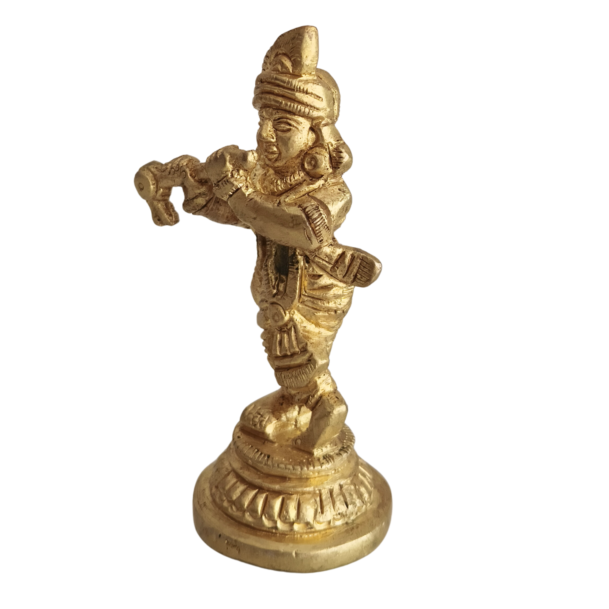 Miniature Golden Brass Lord Krishna Flute Player Idol (Bala Krishna Murti)