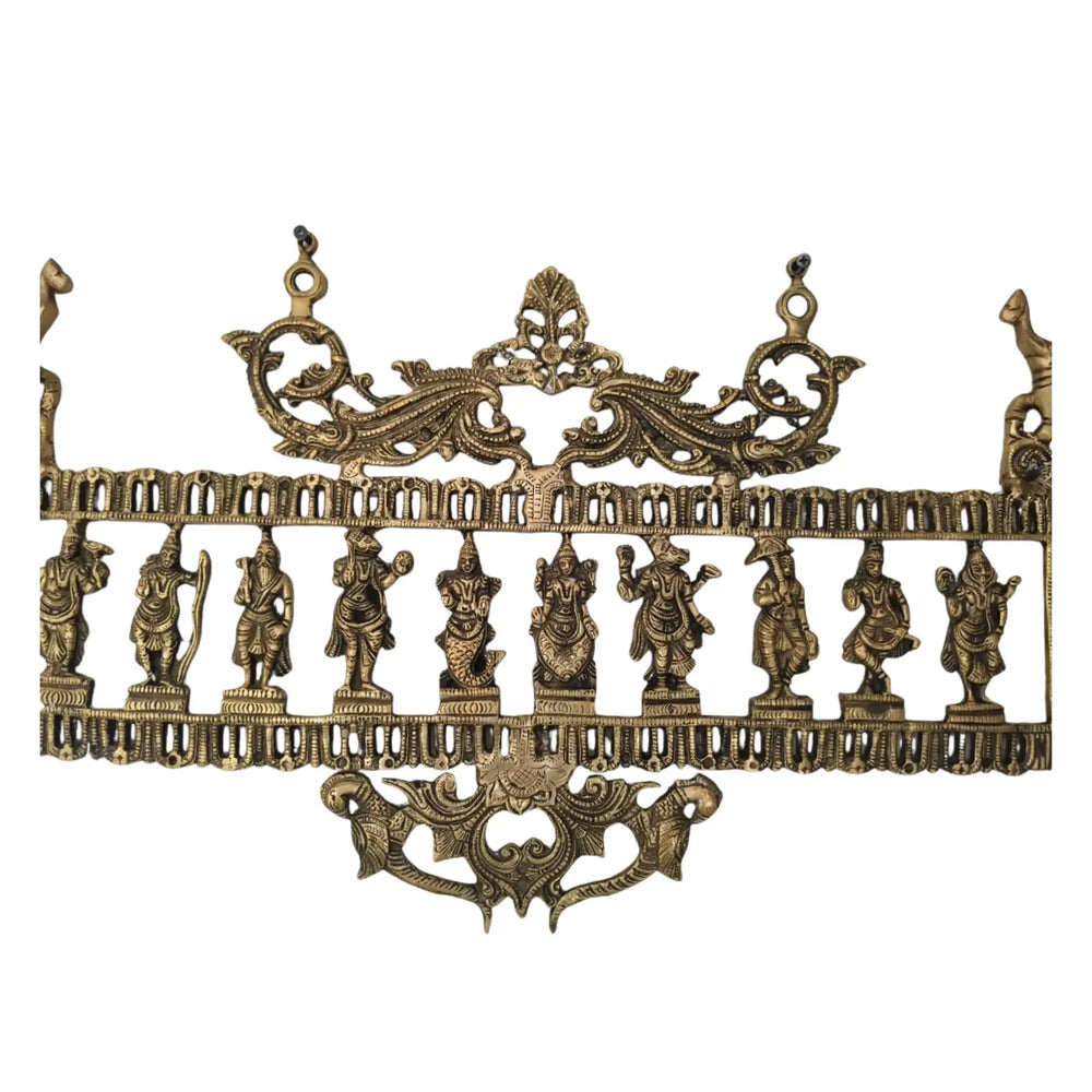 Ornate Brass Dashavatar Wall Hanging - Hindu Deity Procession Decor   Brass Ware