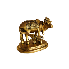 Divine Brass Kamdhenu Cow with Calf Statue | Auspicious Pooja & Vastu