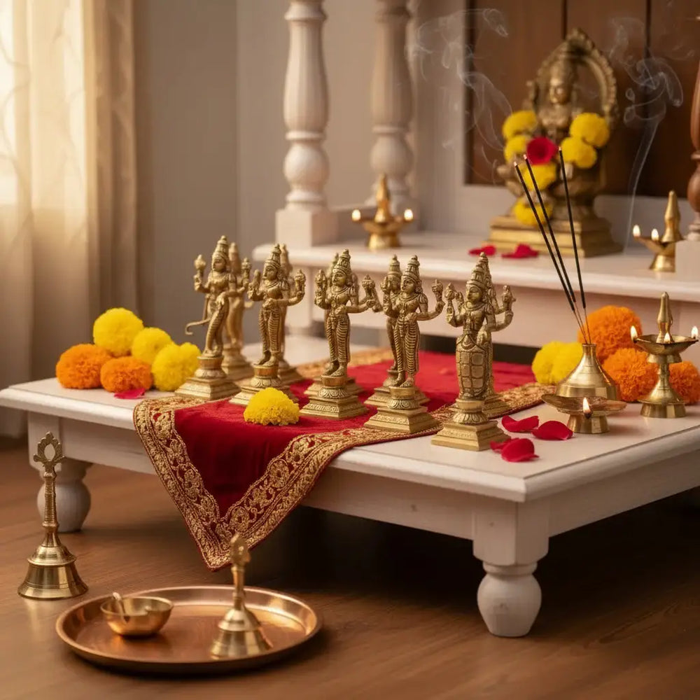 Pure Brass Dashavatara Idol Set 10 Statues) | Vishnu's Ten Avatars Murti Collection   Brass Ware