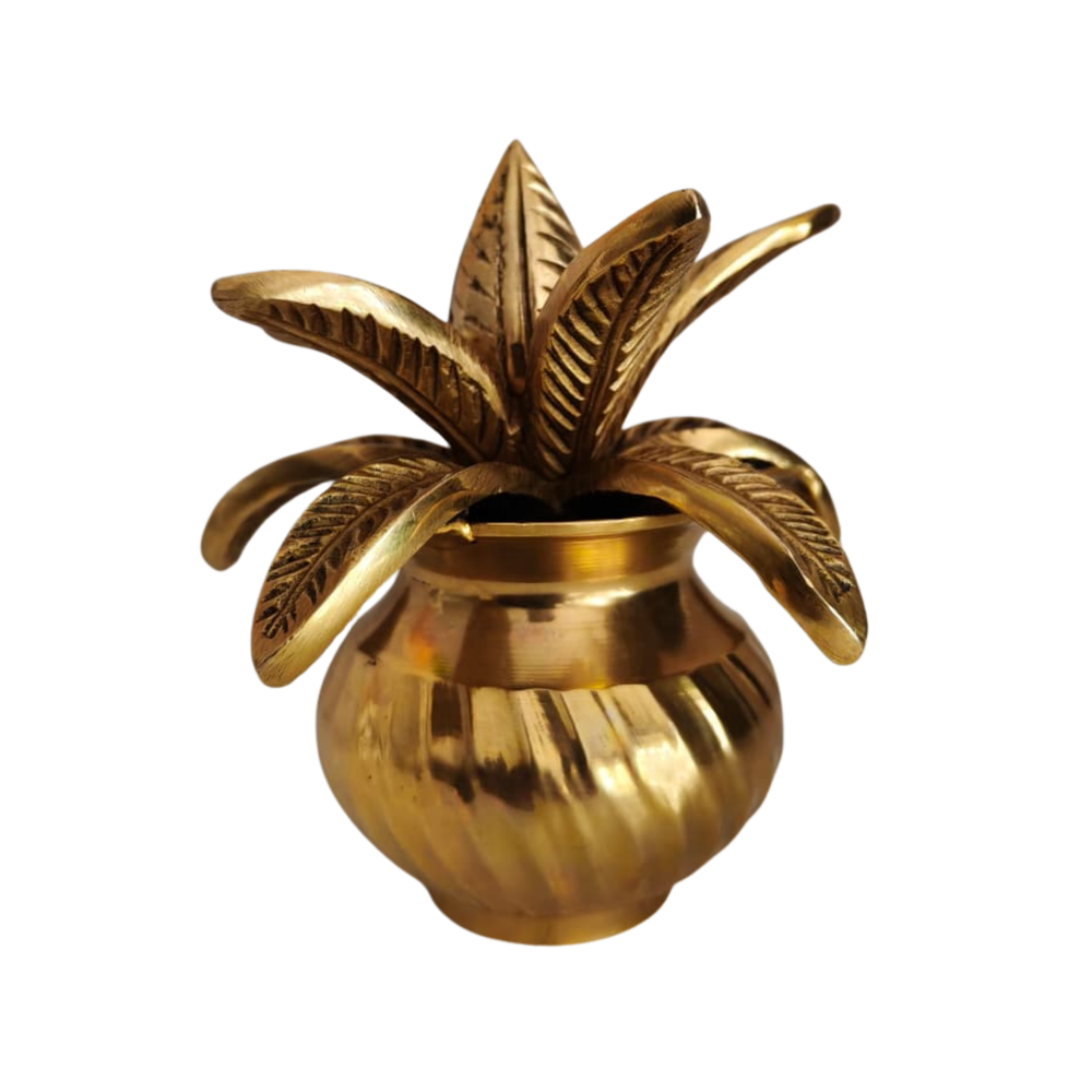 Brass Kalasha (Kalasa) with Lotus Leaves   Brass Ware