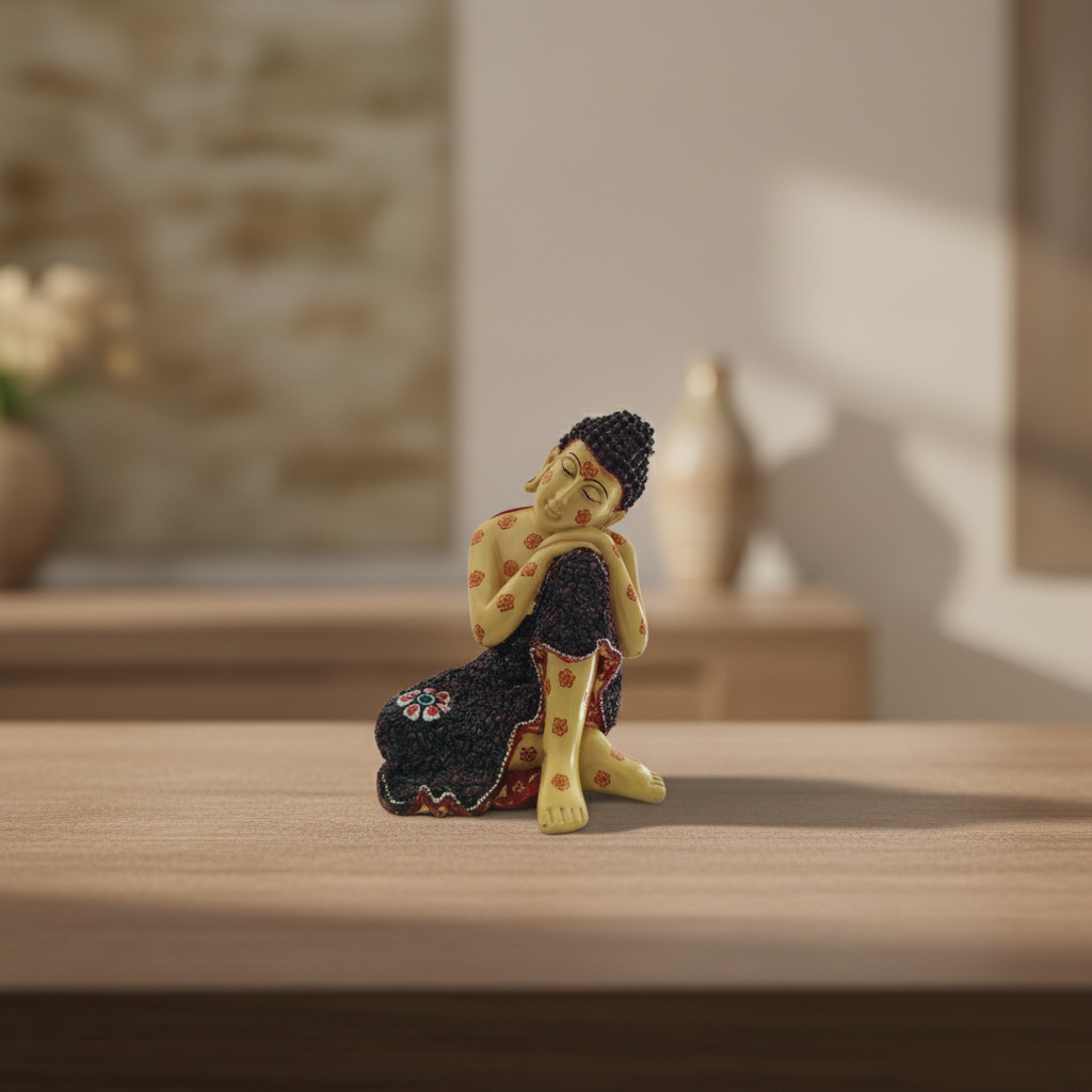 Resin Buddha Idol with Stones | Decorative Spiritual Sculpture