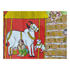 Hand-Painted Cheriyal Painting - Paddy Harvest & Cattle Care   Cheriyala Painting
