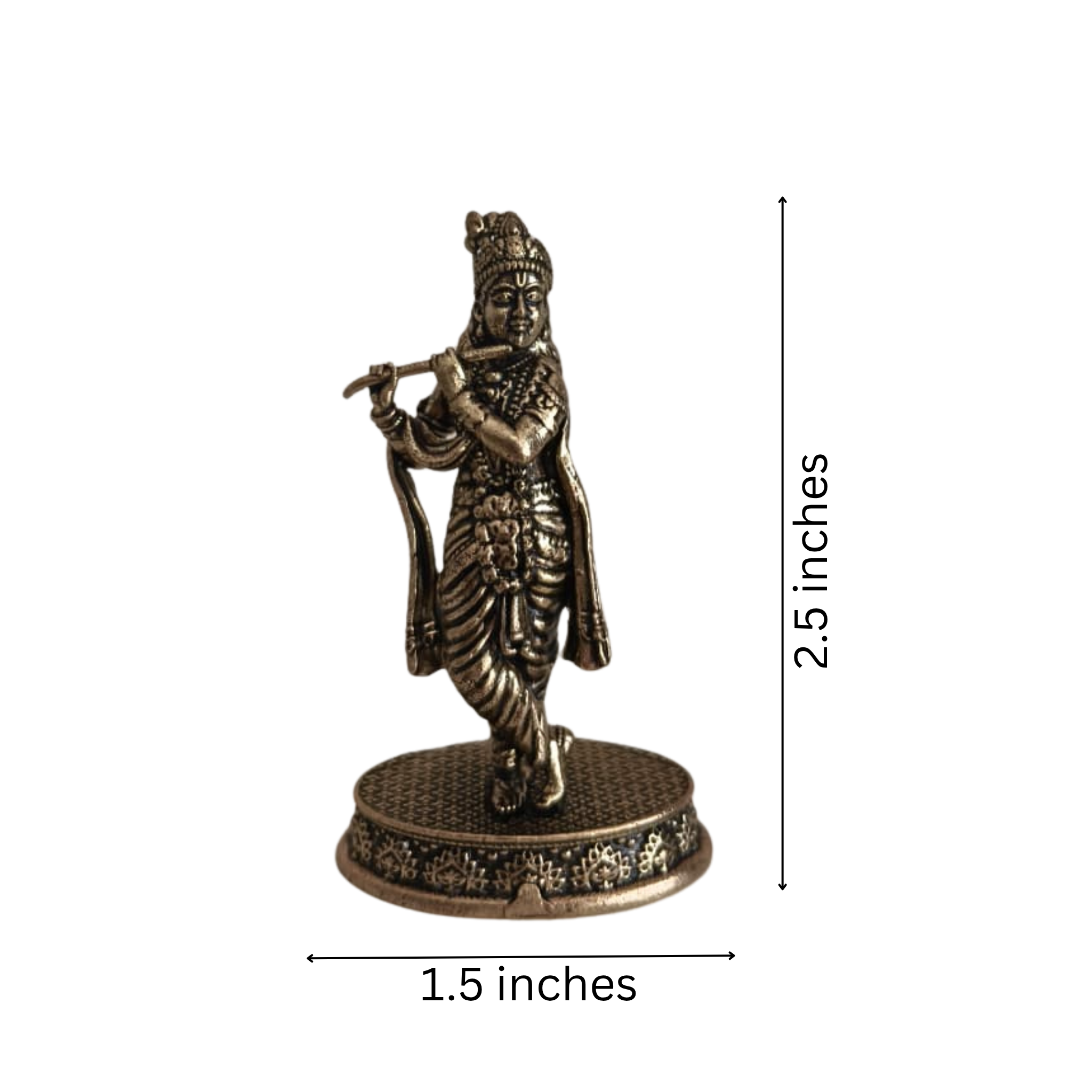 Brass Idol of Lord Krishna with Flute (Murali) on Detailed Pedestal