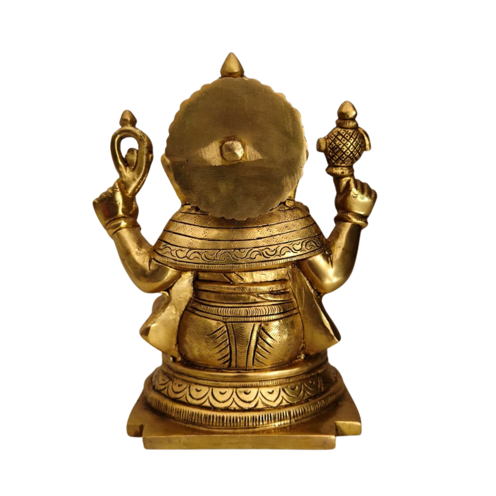 Seated Ganpati Statue with Gada and Pasha for Prosperity & Protection   Brass Artwork