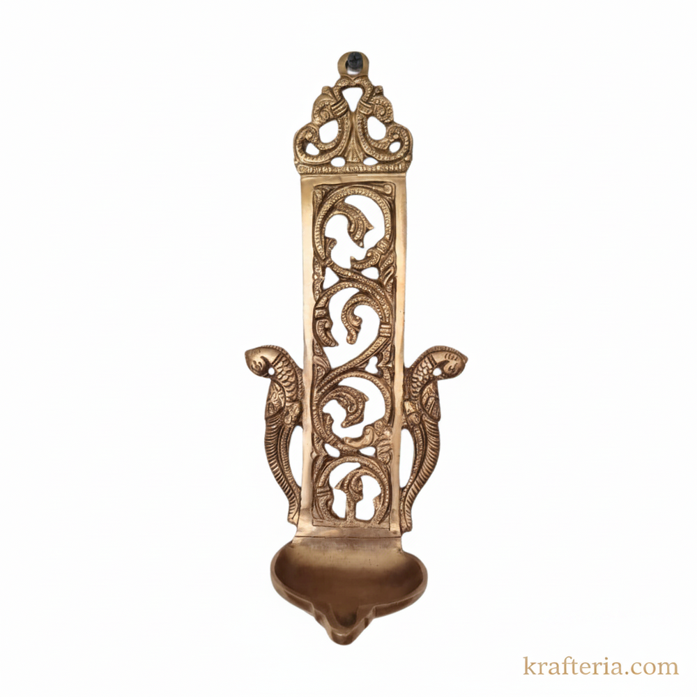 Brass Peacock Oil Lamp (Diya) | Handcrafted Traditional Indian Wall Art   Brass Artwork