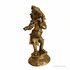 Lord Ganesha Playing Flute Altar Idol   Brass Artwork
