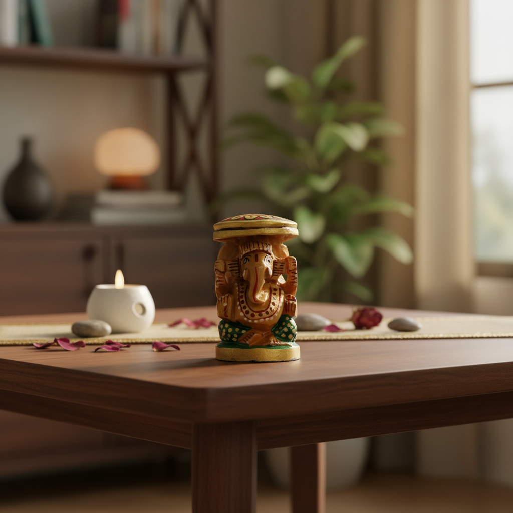 Wooden Ganesh Statue – Beautiful Hand-Painted Religious Art