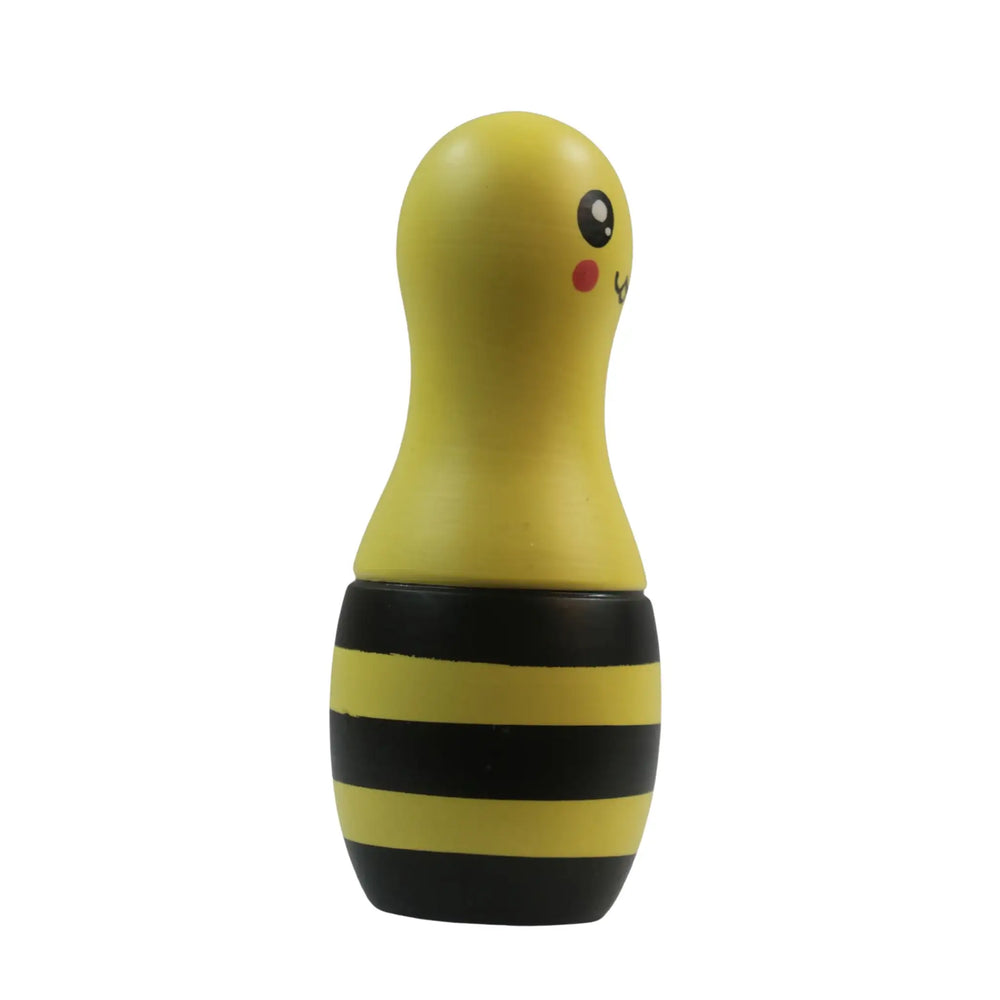 Colorful wooden bowling pins with rounded base