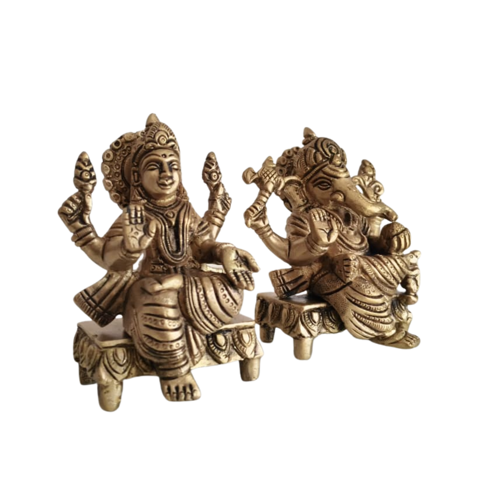 Traditional Brass Idols of Ganesha and Lakshmi