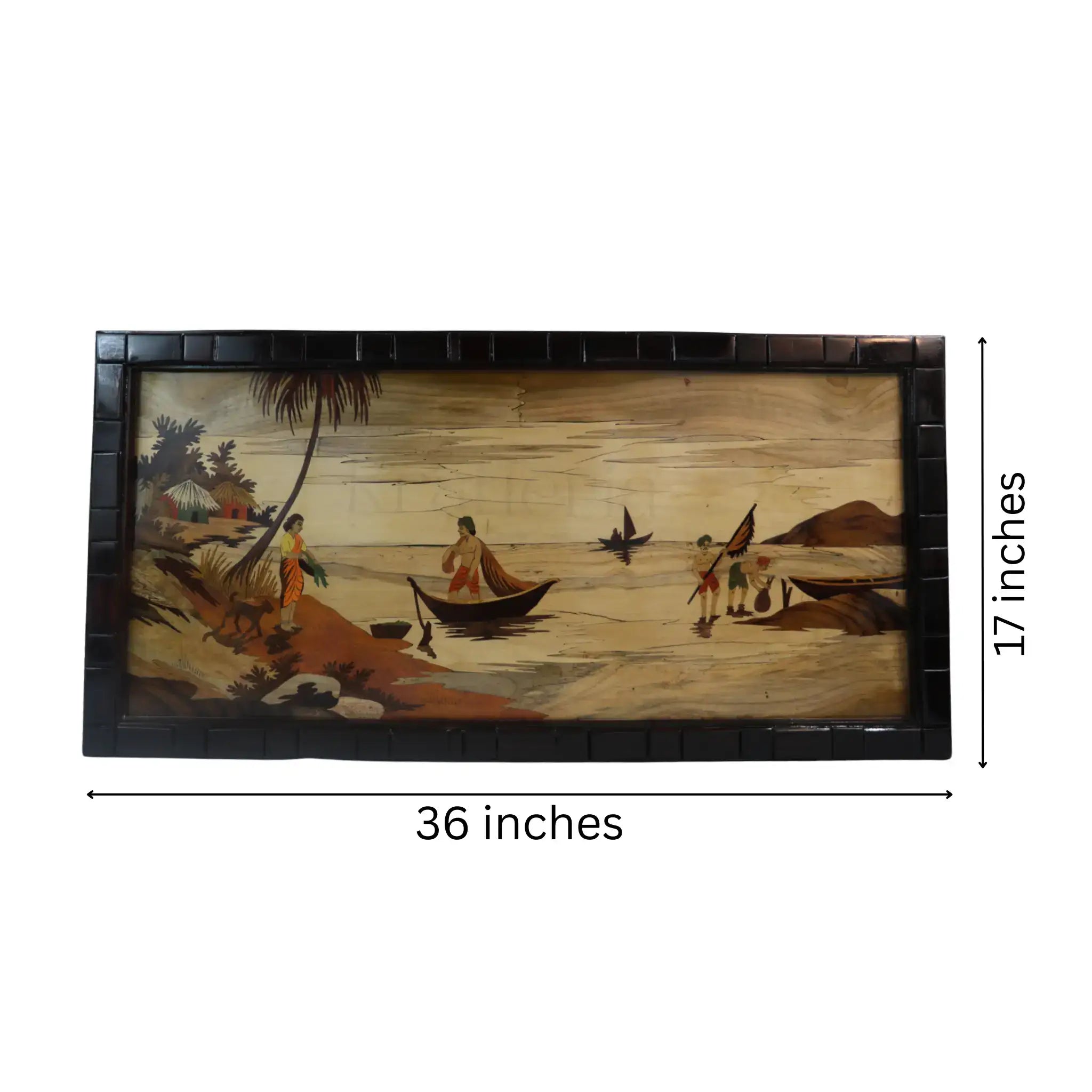 Traditional Mysore Inlay Art – Riverside Nature Scene in Rosewood Frame   Inlay Art