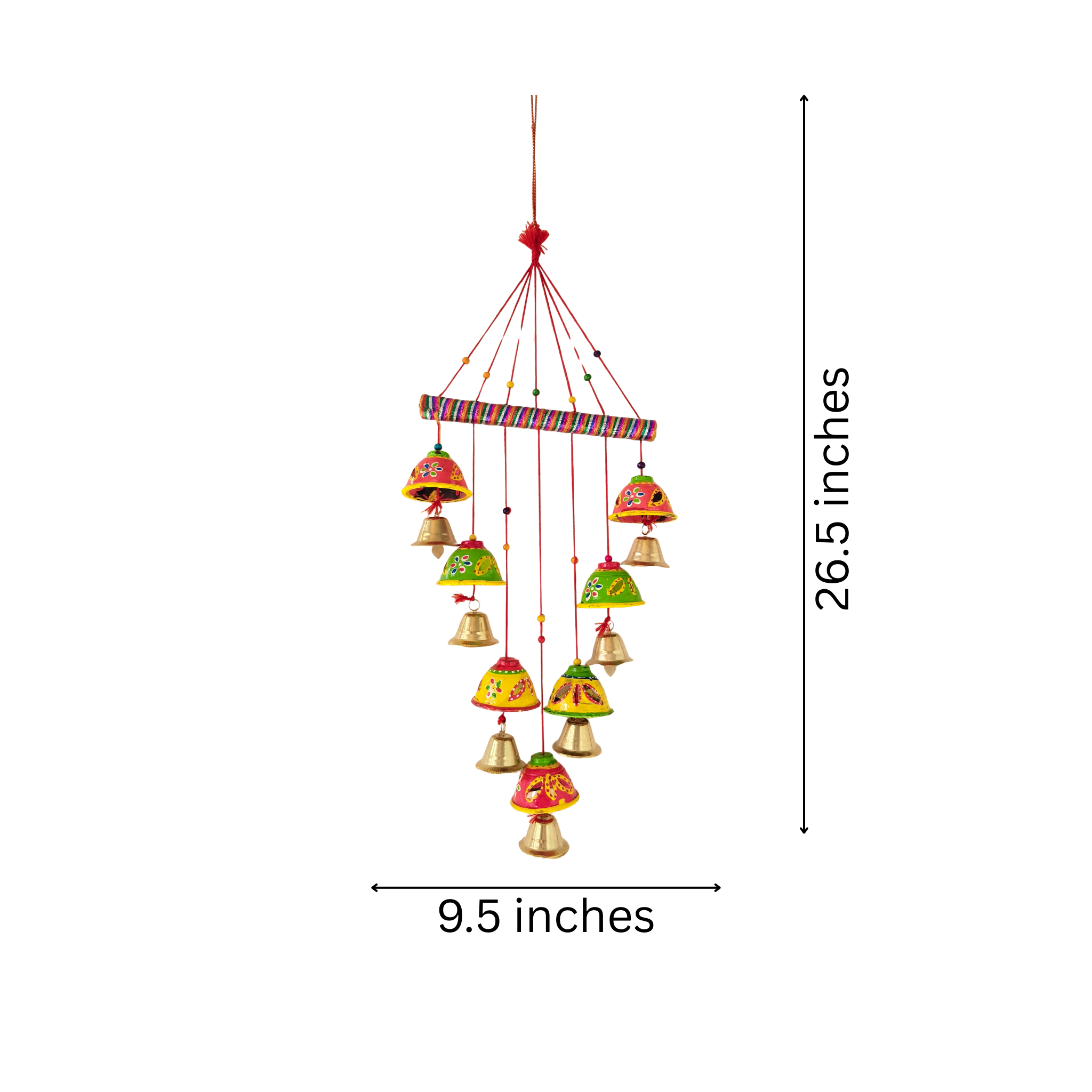 Vibrant Hand-Painted Clay and Metal Bell Wind Chime/Wall Hanging