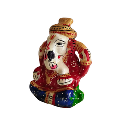 Artisan Hand-Painted Ganesha Idol - Royal Red & Blue Meenakari Finish