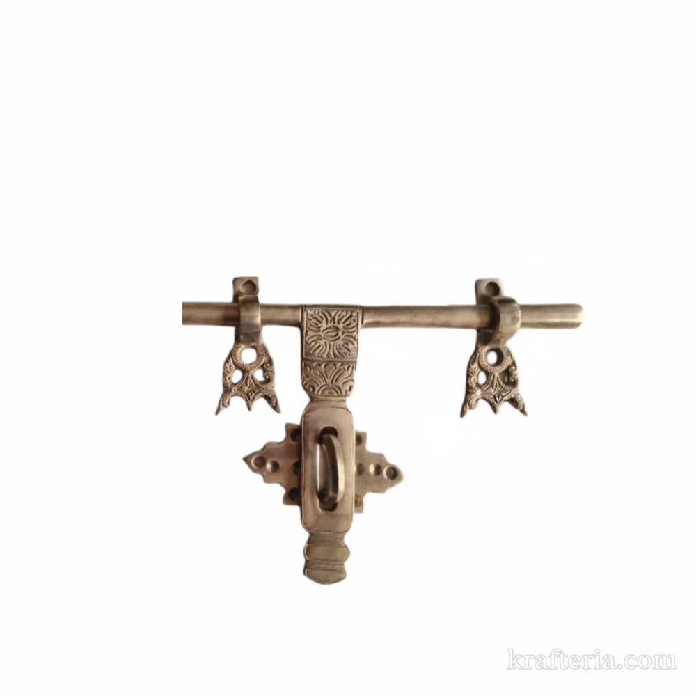 Antique Brass Trishul Door Latch | Traditional Decorative Door Bolt   Brass Artwork