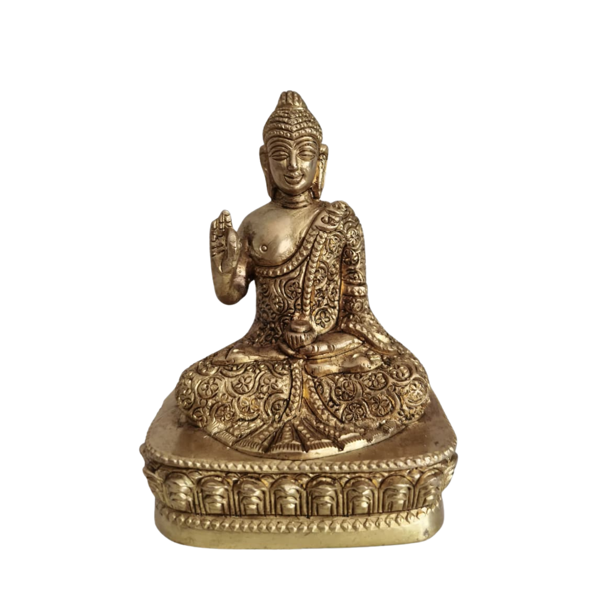 Brass Meditating Buddha Idol in Abhaya Mudra – Symbol of Peace