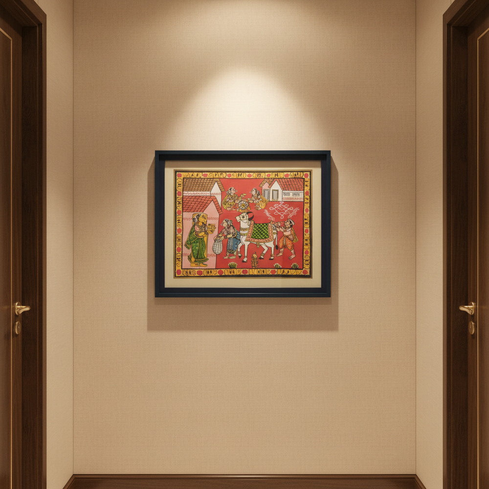 Traditional Cheriyal Painting – Village Procession Folk Art   Cheriyala Painting