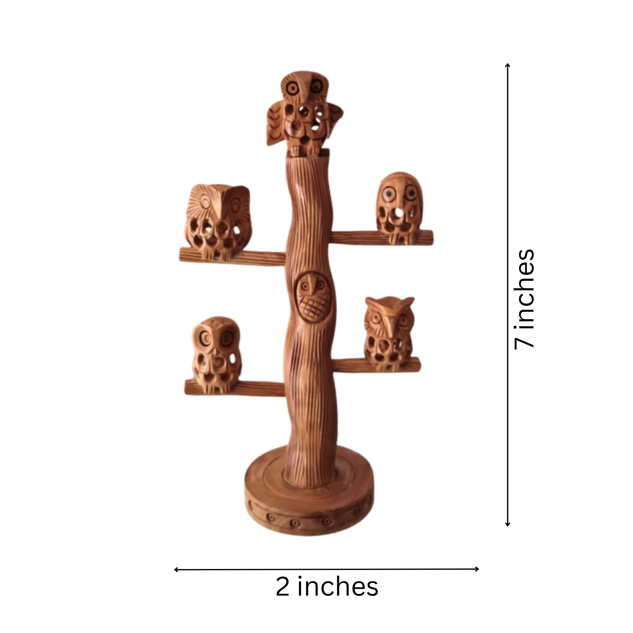 Carved Wooden Owl on Tree | Handmade Natural Home Decor