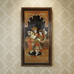 Radha Krishna in Rosewood Inlay – Exquisite Mysore Handicraft Wall Décor   Inlay Art
