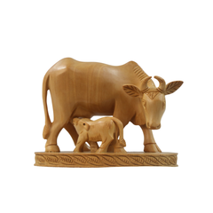Hand-Carved Wooden Cow with Calf