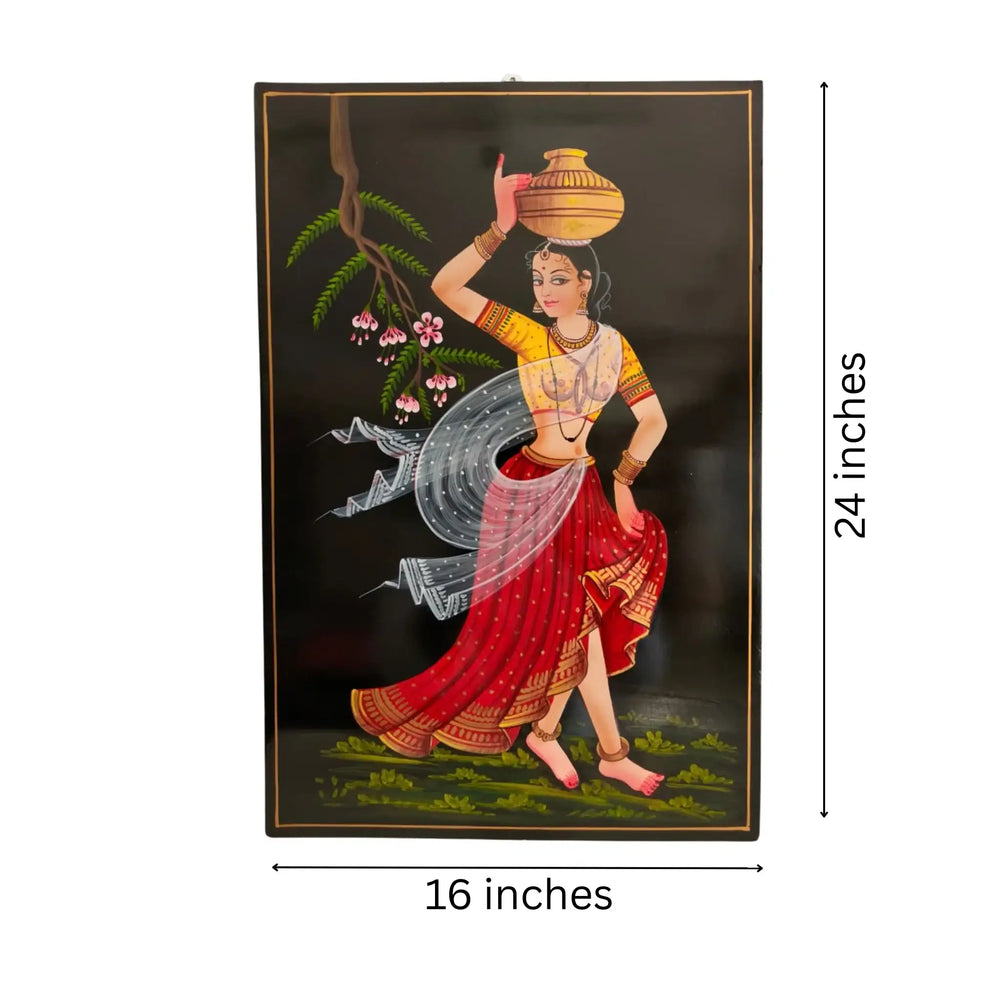 Village woman with water pot traditional Nirmal art