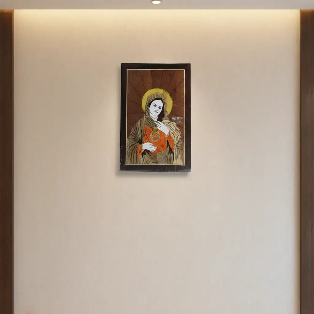 Mother Mary (Mary Mata) in Rosewood Inlay – Handcrafted Spiritual Wall Frame Arun