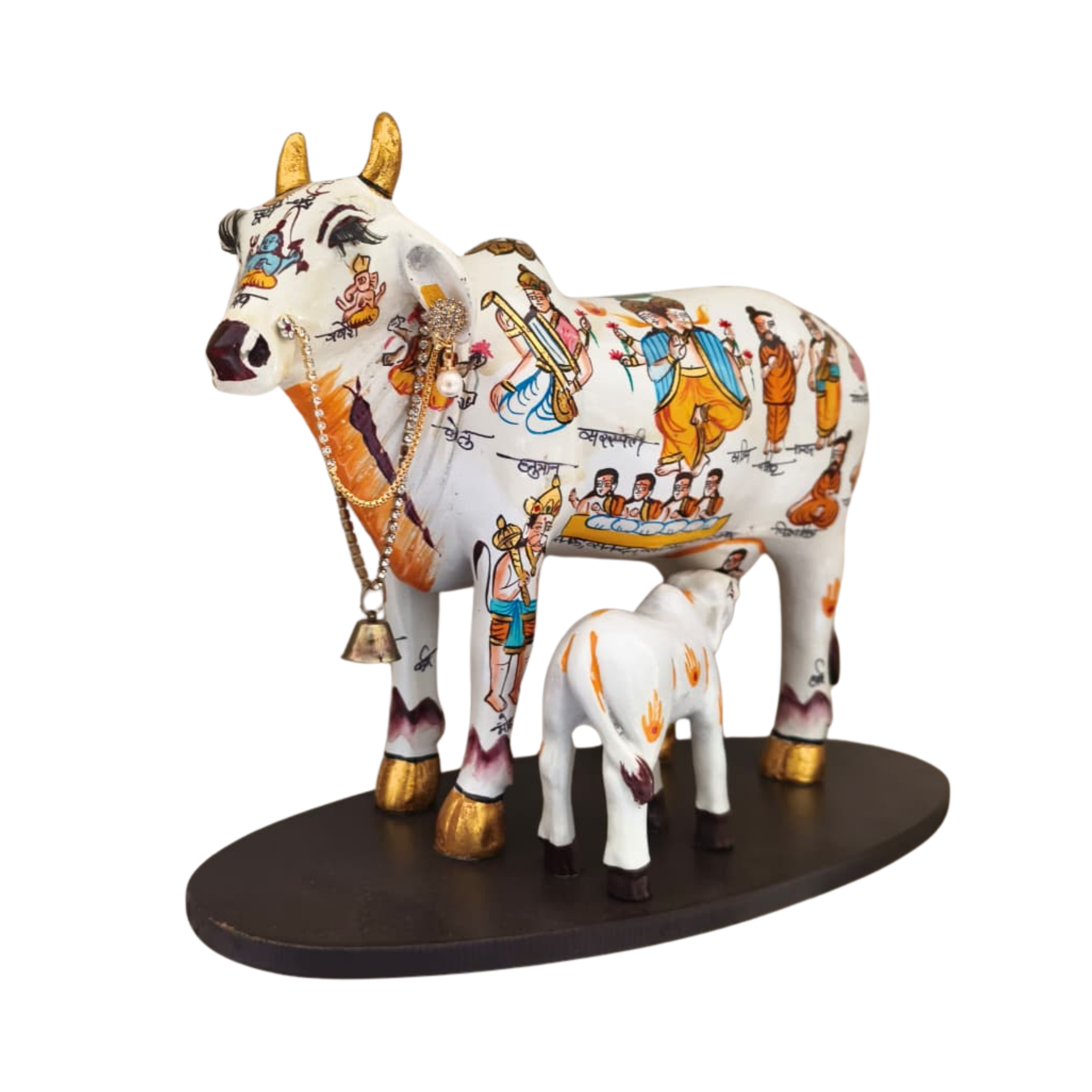 Kamadhenu Resin Cow with Calf | Decorative Spiritual Figurine