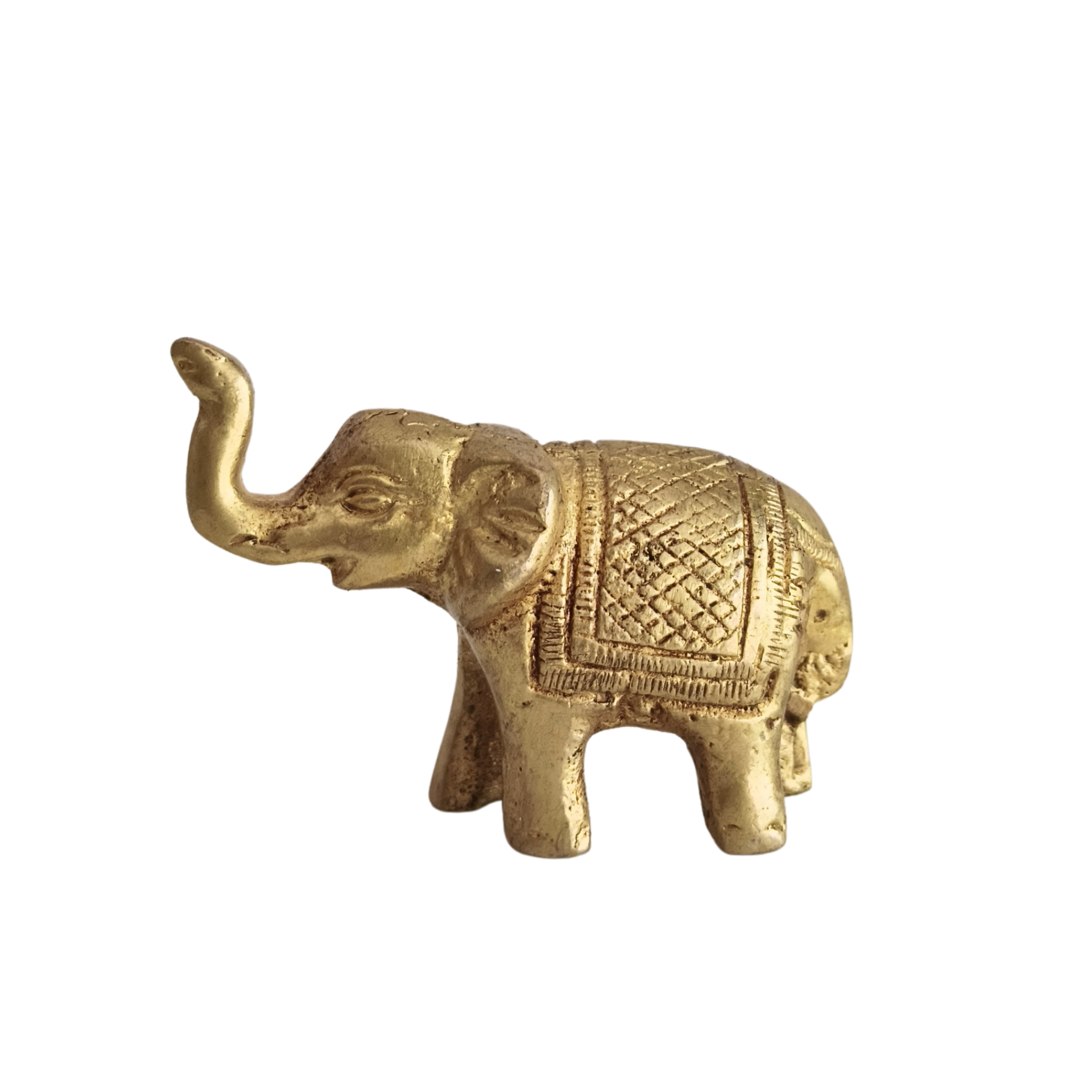 Small Brass Elephant Figurine - Decorative Trunk Up Statue