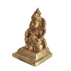 Seated Brass Lord Kuber Idol - Hindu God of Wealth Murti
