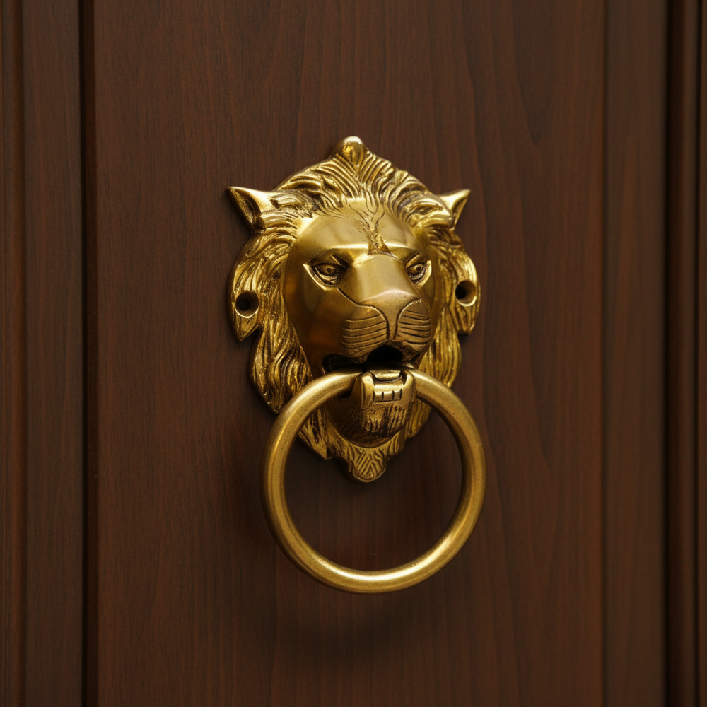 Handcrafted Brass Lion Head Door Knocker – Vintage Wall Décor Accent   Brass Artwork