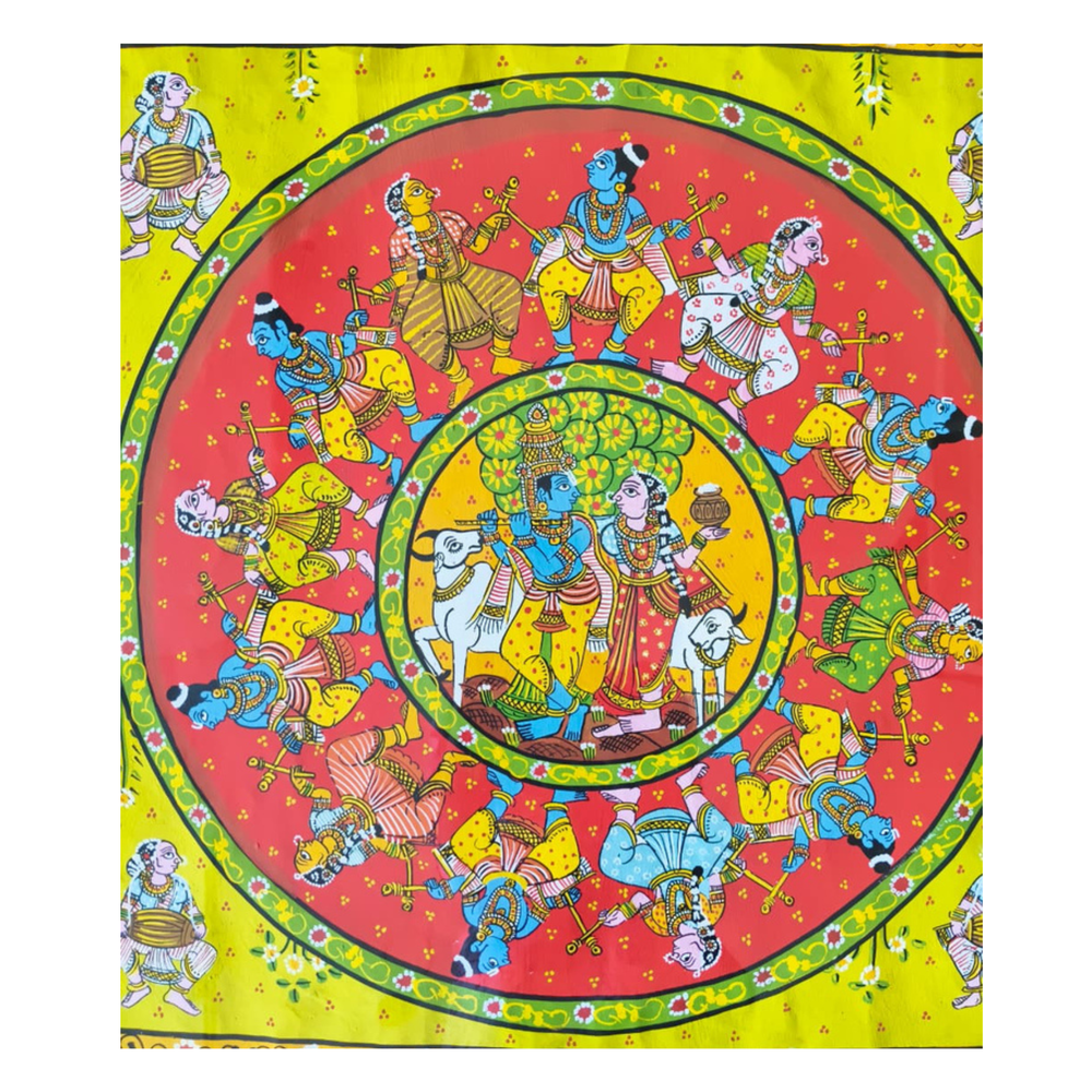 Hand-Painted Ras Leela Cheriyala Painting – Traditional Indian Krishna Wall Art   Cheriyala Painting