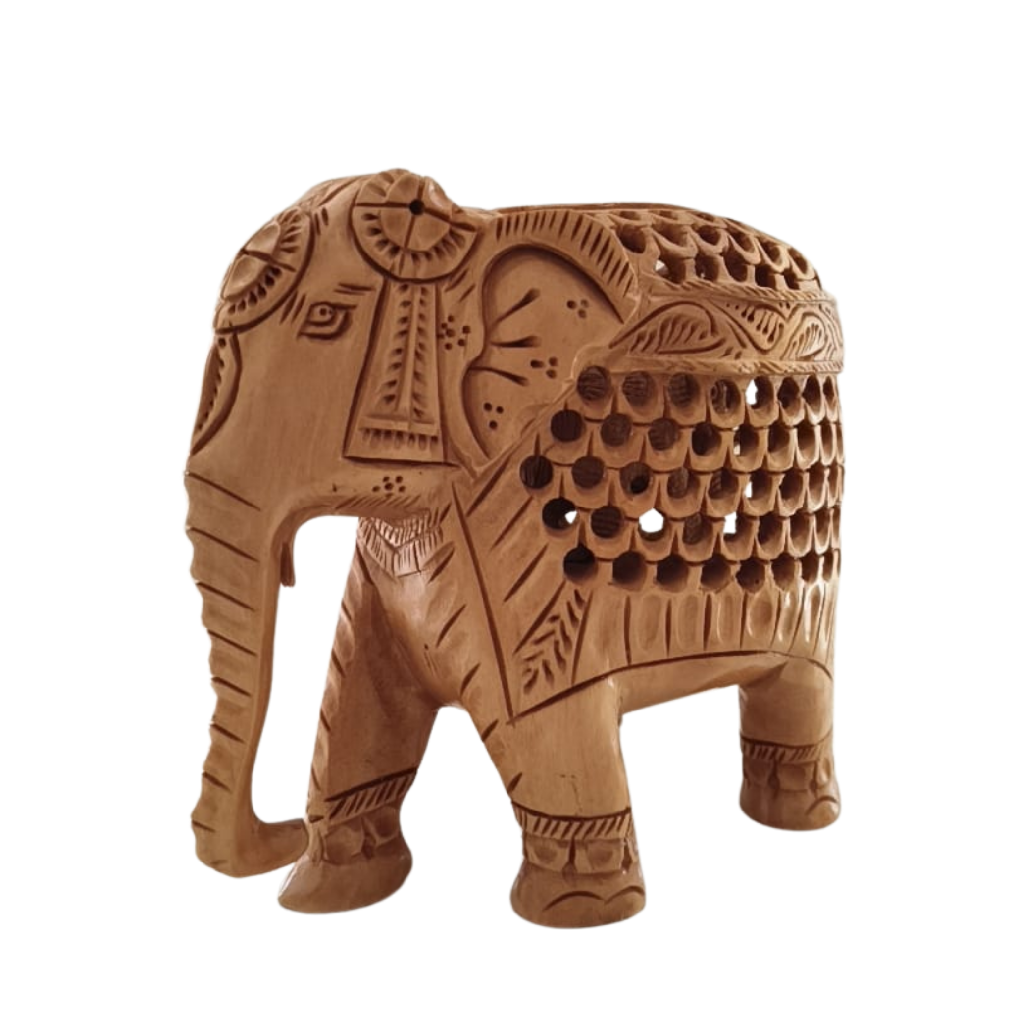 Wooden Elephant with Jali Work | Handmade Indian Craft Sculpture