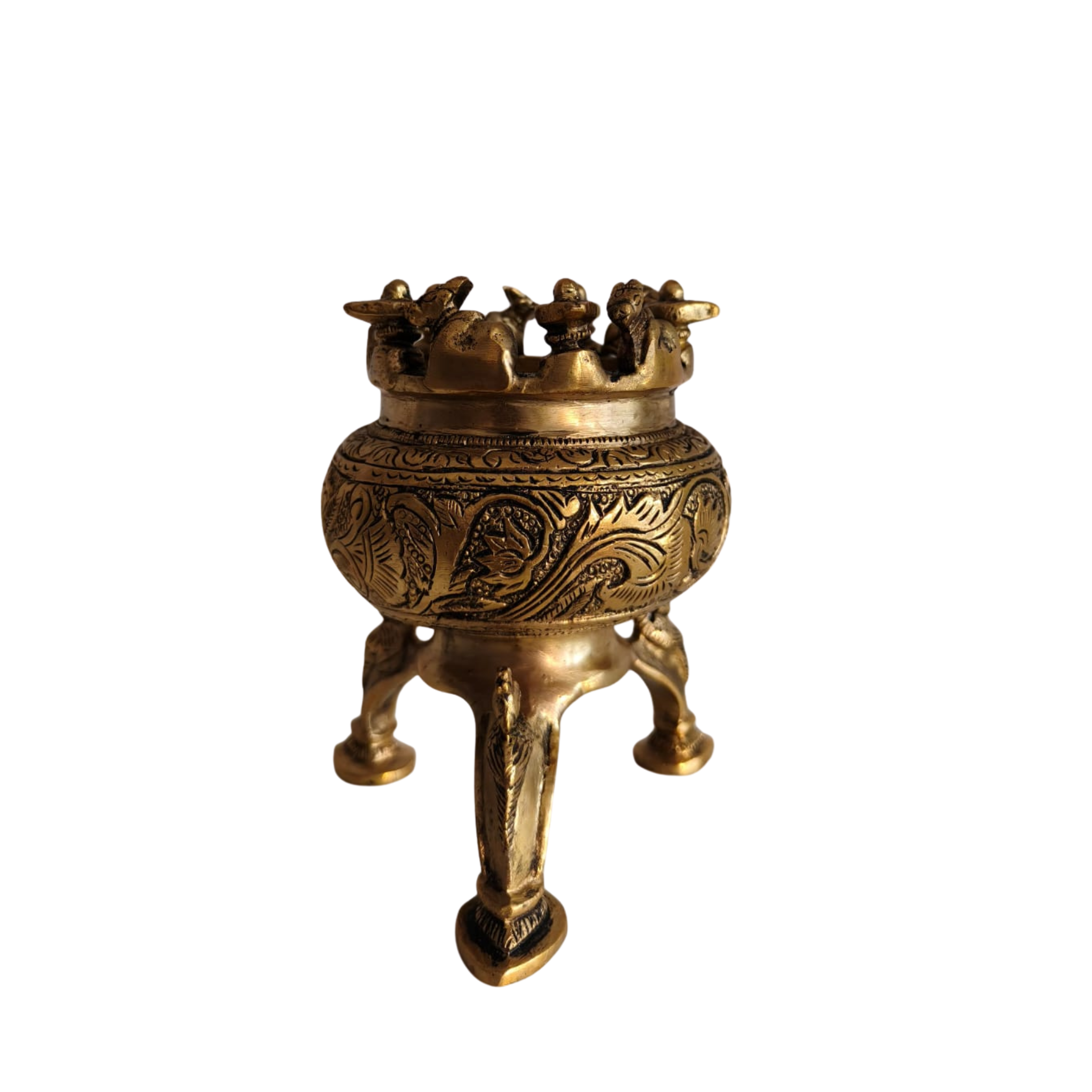 Brass Incense Burner / Dhoop Dani with Deity Figures | Traditional Pooja Decor