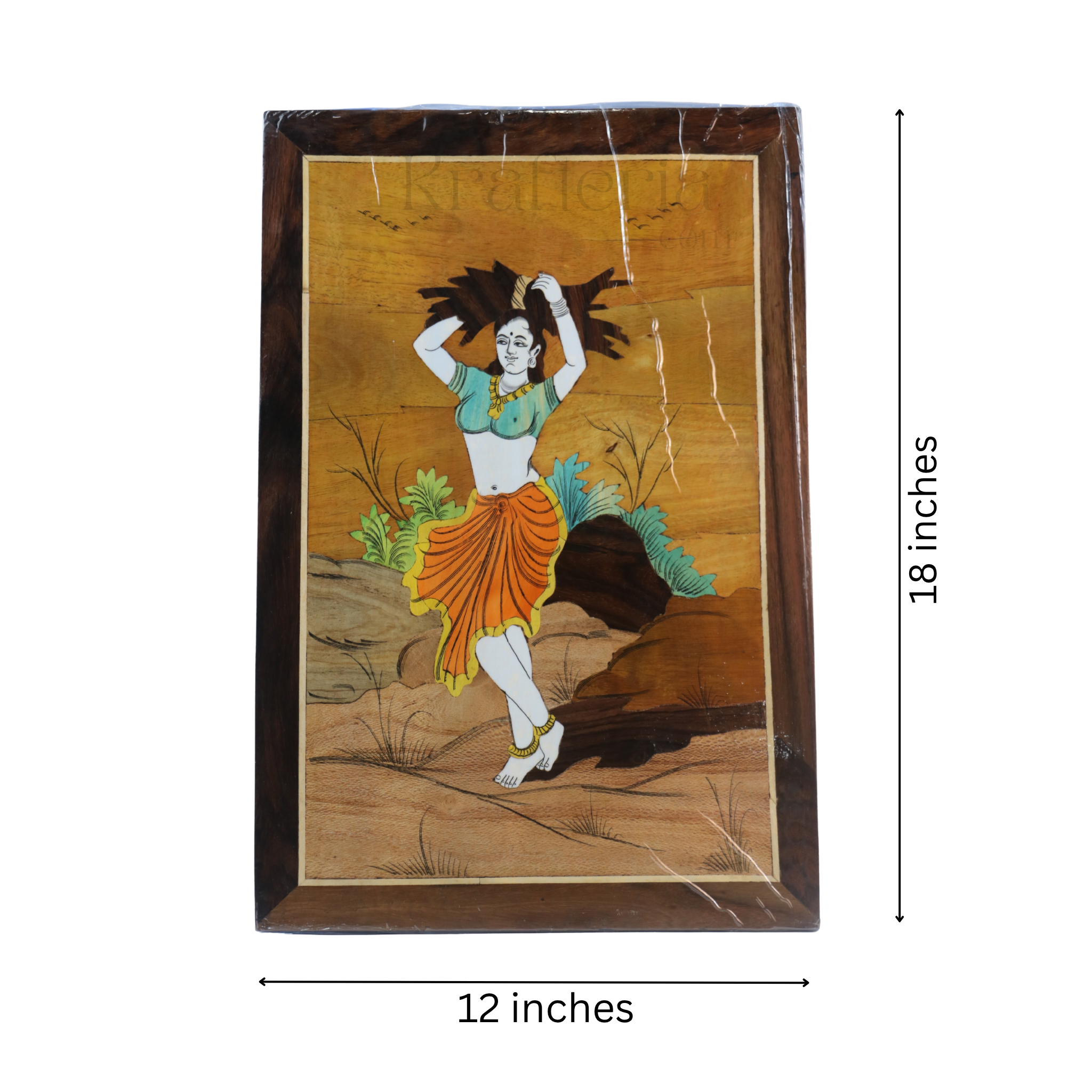 Lady with Firewood Scene – Exquisite Rosewood Inlay Wall Décor