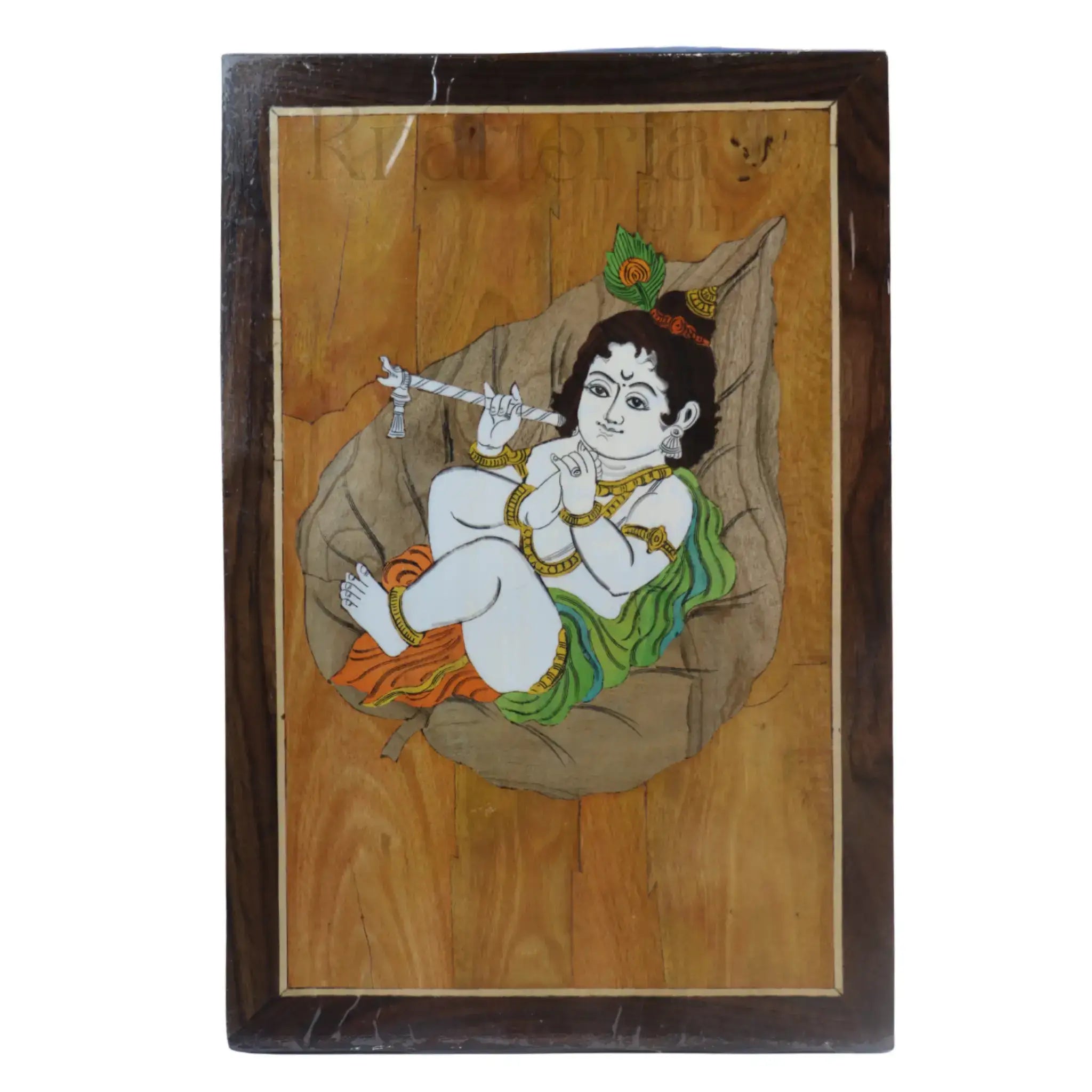 Charming Little Krishna in Rosewood Inlay – Handcrafted Religious Wall Décor Arun